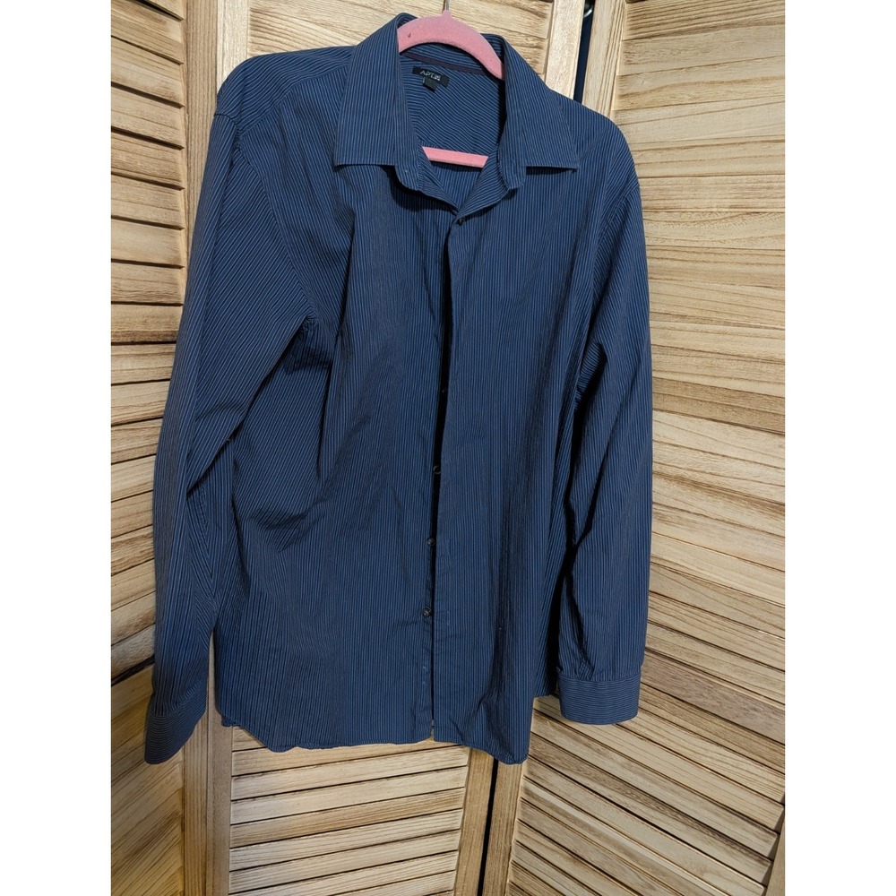APT.9 Slim Fit Stretch Mens Size XL Blue Striped Print Dress Shirt Long Sleeve